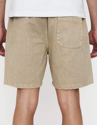 Washed Twill Elastic Waist Shorts in Sand Back