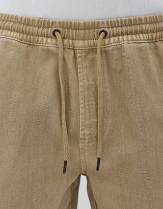 Washed Twill Elastic Waist Shorts in Sand Detail