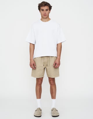Washed Twill Elastic Waist Shorts in Sand Full