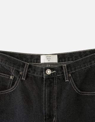 West Divison Baggy Fit Jorts in Black/white Stitch Back