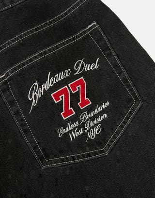 West Divison Baggy Fit Jorts in Black/white Stitch Detail2