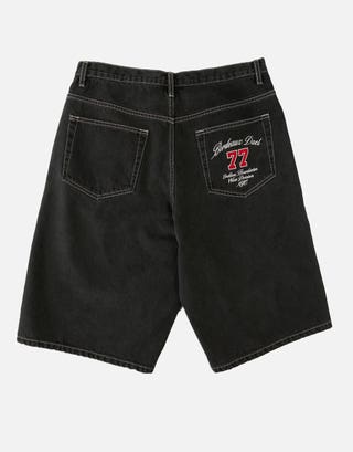 West Divison Baggy Fit Jorts in Black/white Stitch Front
