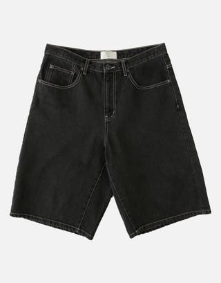 West Divison Baggy Fit Jorts in Black/white Stitch Full