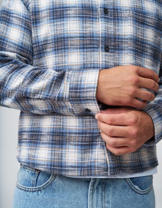 Winston Cropped Check Shirt in Blue Detail