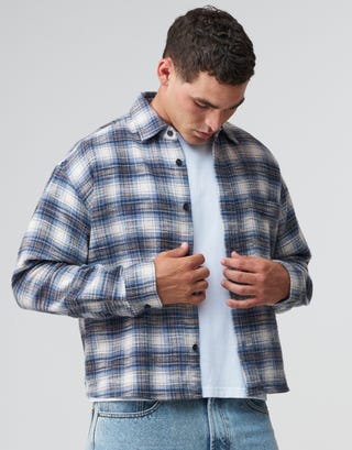 Winston Cropped Check Shirt in Blue Detail2