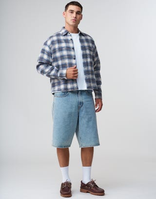 Winston Cropped Check Shirt in Blue Full