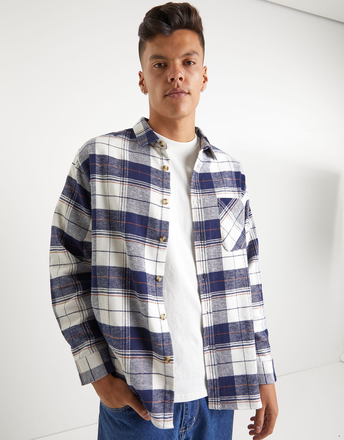 Winter Check Long Sleeve Overshirt in 