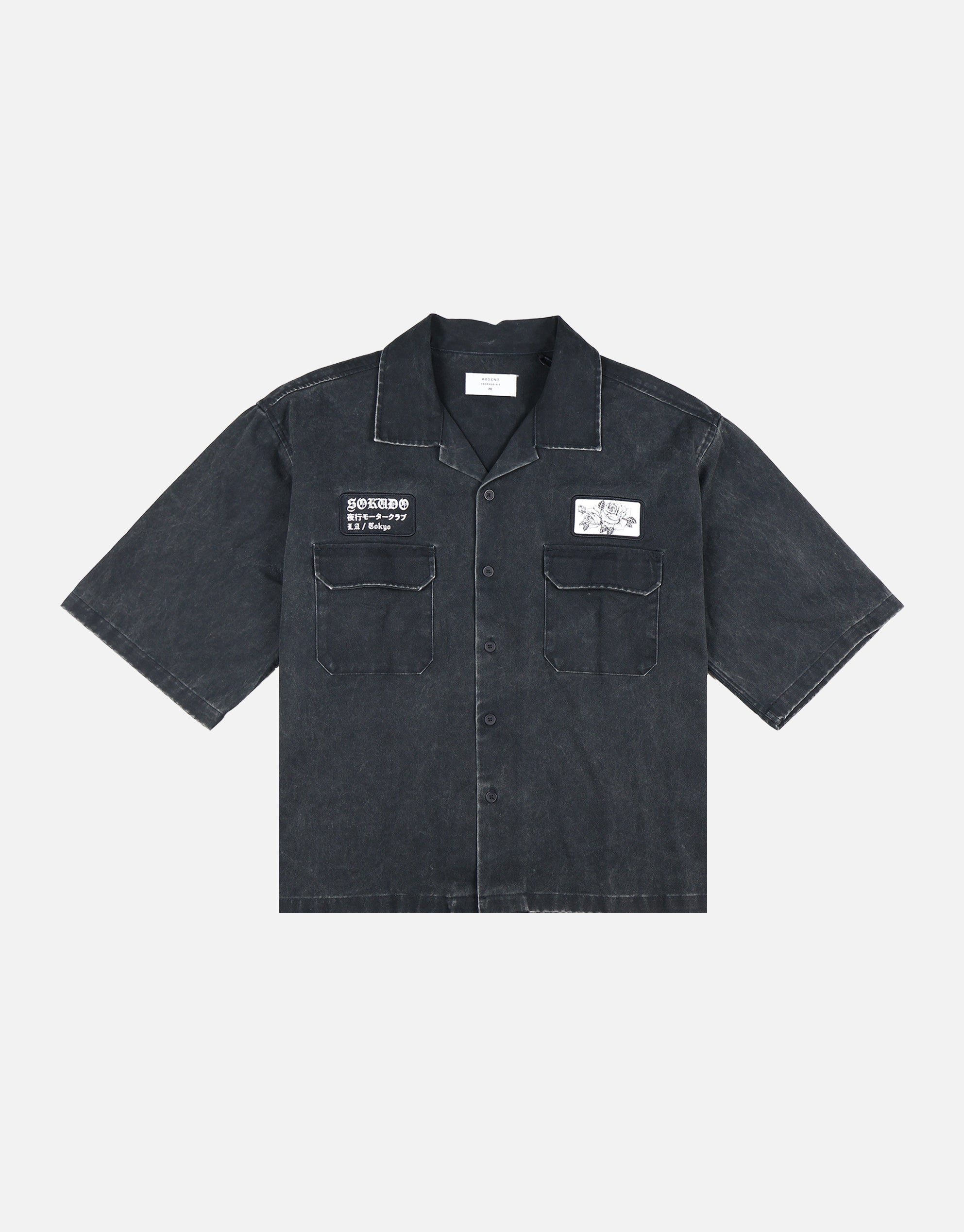 トップス Eaphi EMBROIDERY SHORT SLEEVE SHIRTS Worldwide Cropped Short Sleeve Shirt in Black | Hallensteins AU