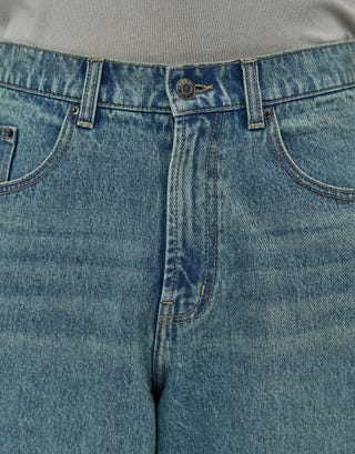 Extra Baggy Barrel Jorts in Blue Detail