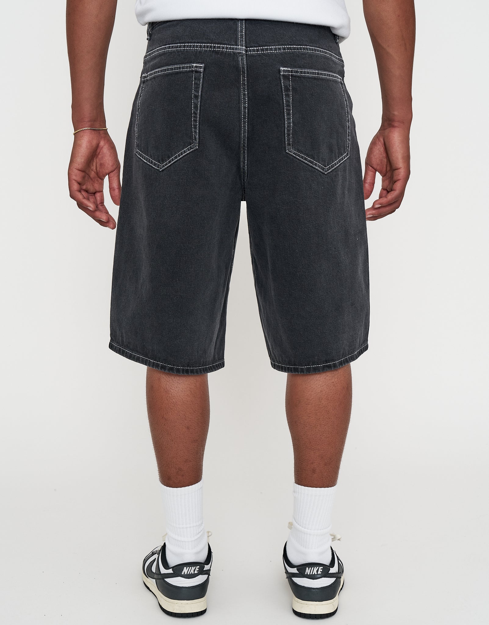 Baggy Fit Jorts in Black/white Stitch | Hallensteins NZ