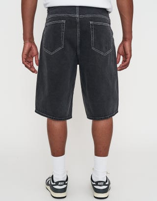 Baggy Fit Jorts in Black/white Stitch Back