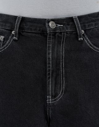 Baggy Fit Jorts in Black/white Stitch Detail