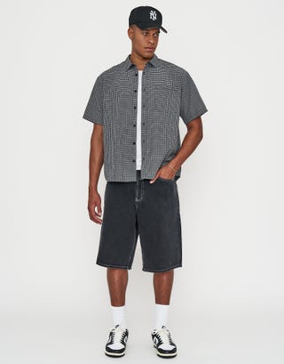 Baggy Fit Jorts in Black/white Stitch Full