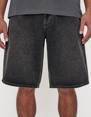 Baggy Fit Jorts in Stone Black Detail2