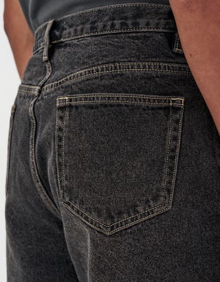 Baggy Fit Jorts in Stone Black Detail3