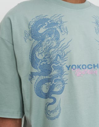 Yokocho Box Fit T Shirt in Pistachio Green Detail