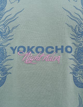Yokocho Box Fit T Shirt in Pistachio Green Detail2