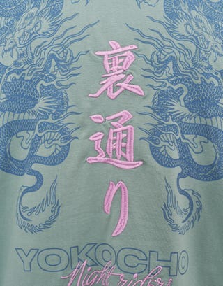 Yokocho Box Fit T Shirt in Pistachio Green Detail3