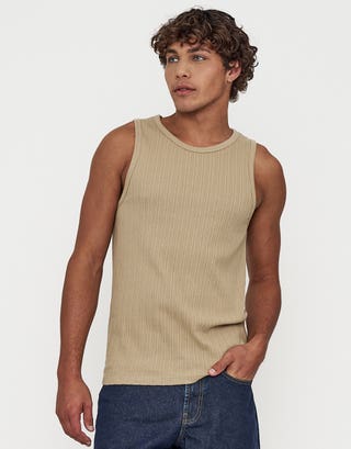 Textured Cotton Singlet in Brown Front