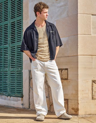 Textured Cotton Singlet in Brown Full