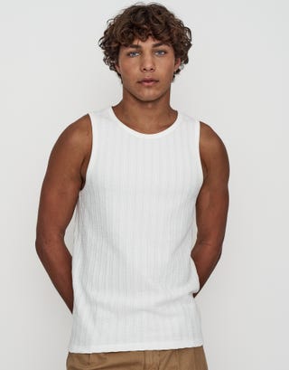 Textured Cotton Singlet in White Front