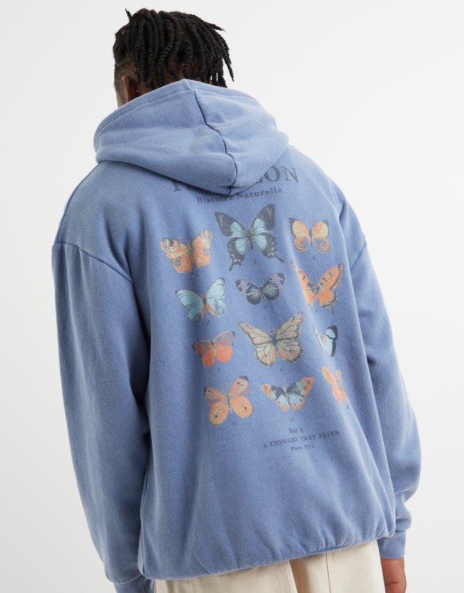 Papillion Printed Oversized Hoodie in Light Blue Hallensteins NZ
