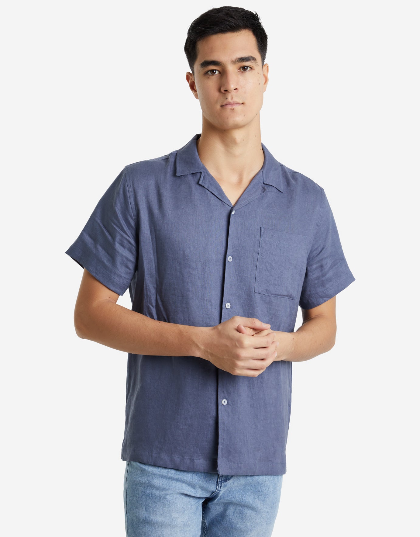 Cuba 100% Linen Shirt in Blue 