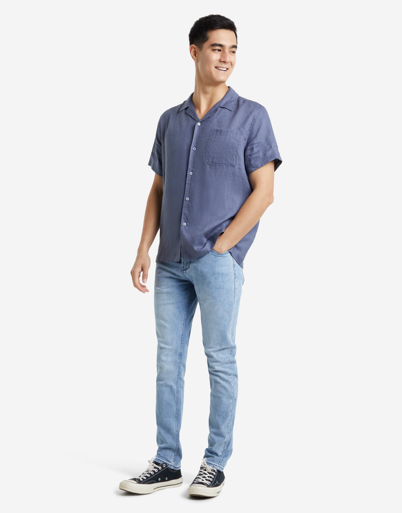 Cuba 100% Linen Shirt in Blue 