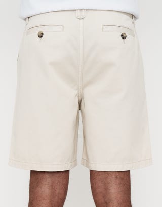 Relaxed Fit Pleated Shorts in Bone Back