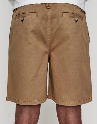 Relaxed Fit Pleated Shorts in Brown Back