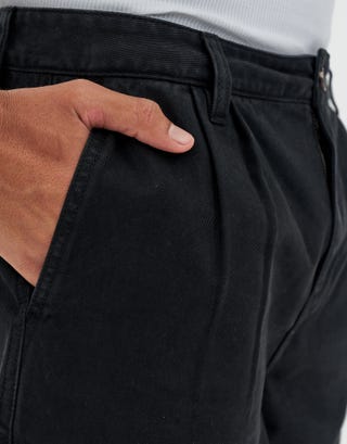 Relaxed Fit Pleated Shorts in Washed Black Detail3