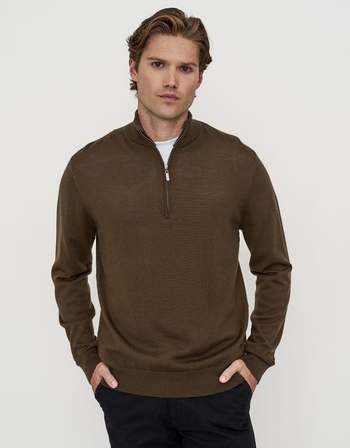 100% Merino Quarter Zip Knit Jumper
