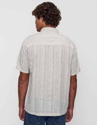 Alby Textured Stripe Short Sleeve Shirt in Oat Back