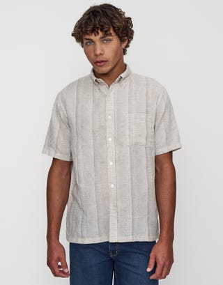 Alby Textured Stripe Short Sleeve Shirt in Oat Detail2