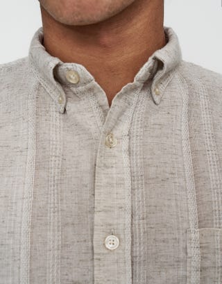Alby Textured Stripe Short Sleeve Shirt in Oat Detail3