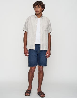 Alby Textured Stripe Short Sleeve Shirt in Oat Full