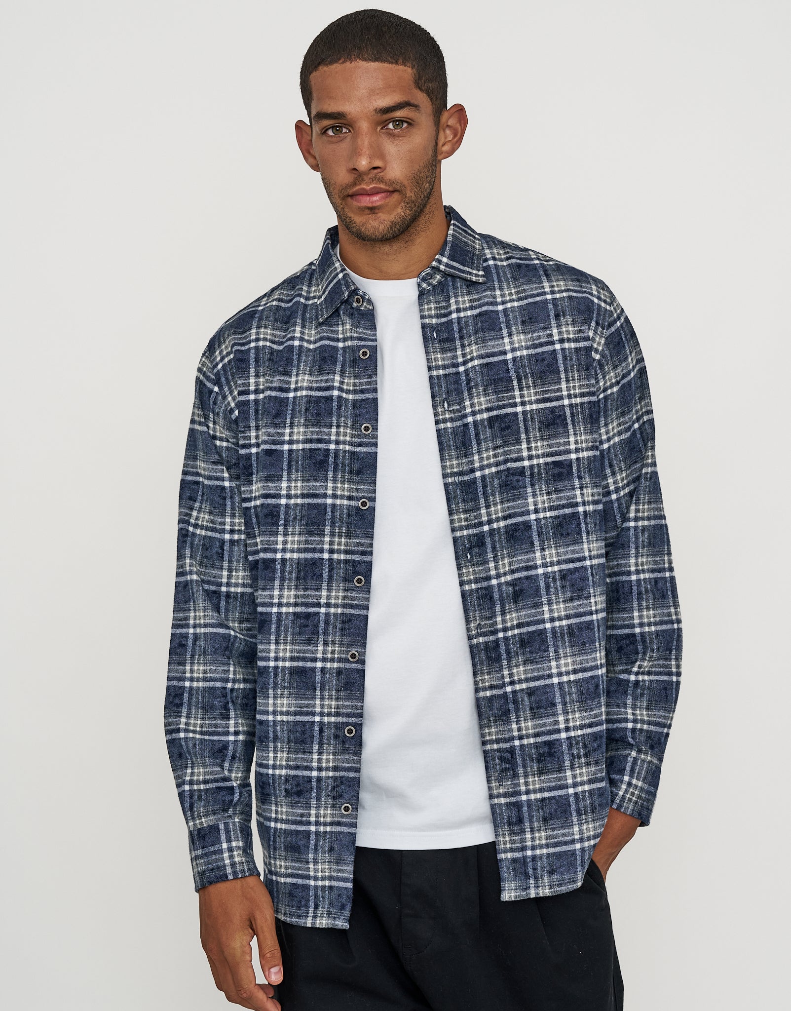 K*a様 【House on the Hill】L/S Tee (Checker Check Zip Up Long Sleeve Overshirt in Grey Check | Hallensteins NZ
