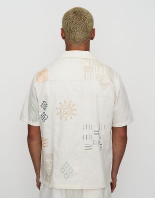 Botanica Embroidered Short Sleeve Shirt in Ivory Back