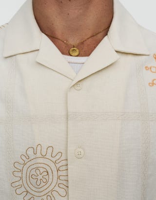 Botanica Embroidered Short Sleeve Shirt in Ivory Detail