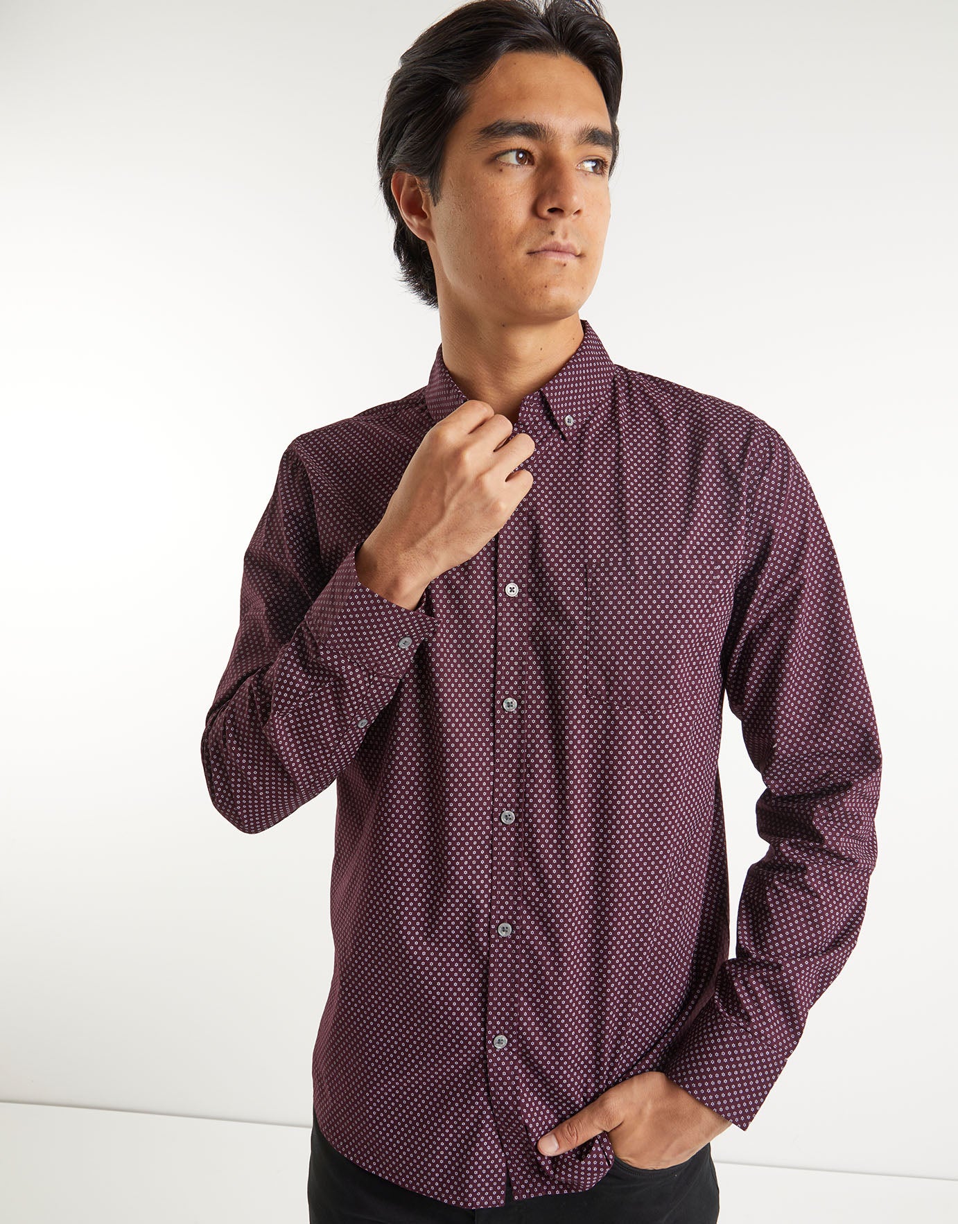 Ditsy Print Long Sleeve Shirt in Red 