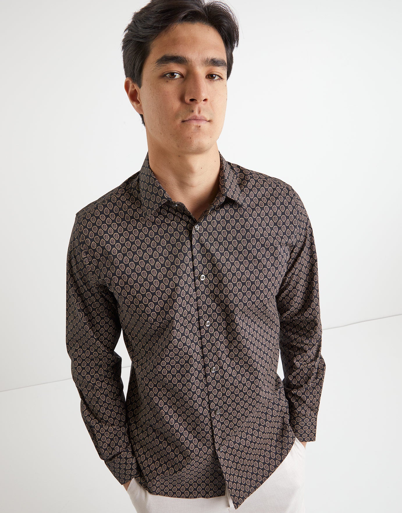 Paisley Long Sleeve Shirt in Black 