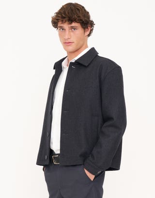 Wool Blend Button Up Jacket in Charcoal Detail2