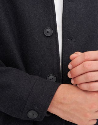 Wool Blend Button Up Jacket in Charcoal Detail3