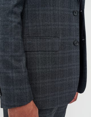Check Slim Fit Suit Jacket in Charcoal Detail2