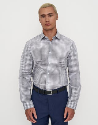 Check Business Shirt in Light Grey Front