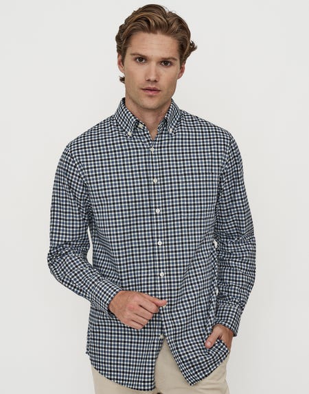 Check In Long Sleeve Shirt in Blue | Hallensteins NZ
