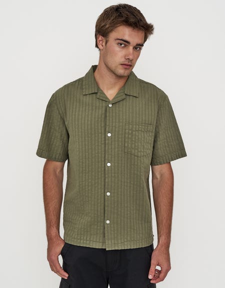 clover green dress shirts Textured Short Sleeve Shirt in Cotton shirt
