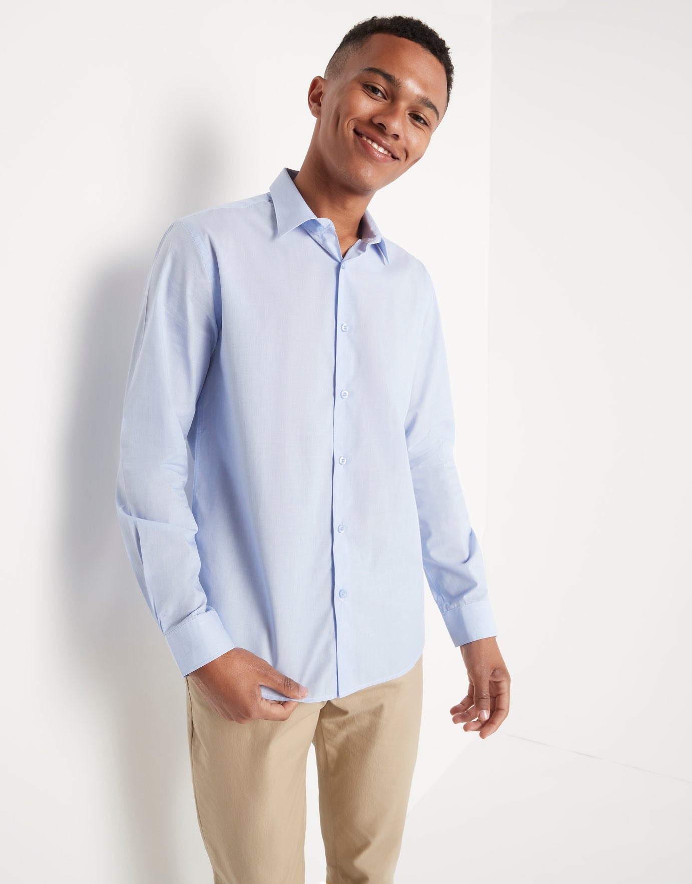 in | Light Classic Hallensteins US Business Textured Blue Shirt