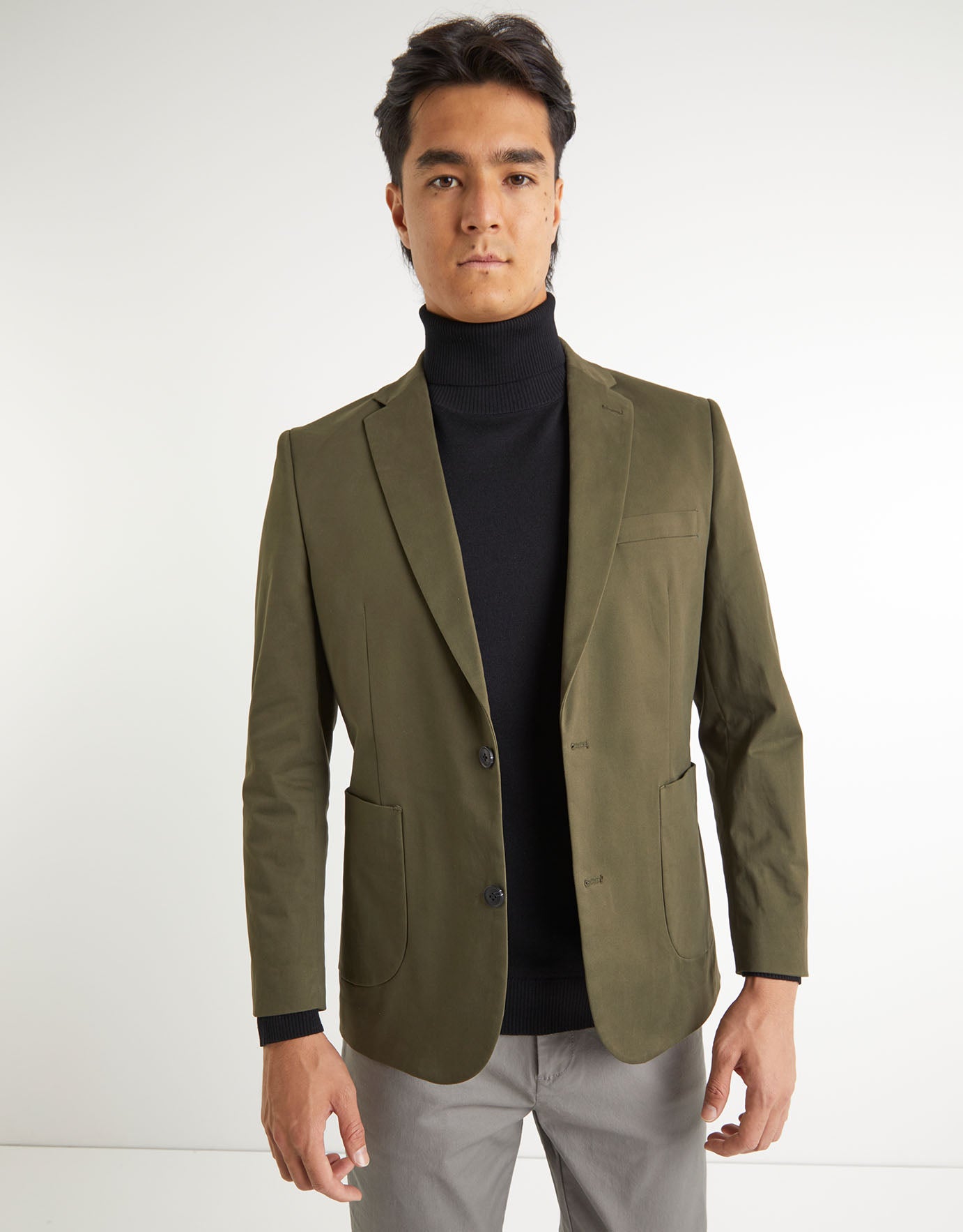 Slim Fit Cotton Blazer in Green 