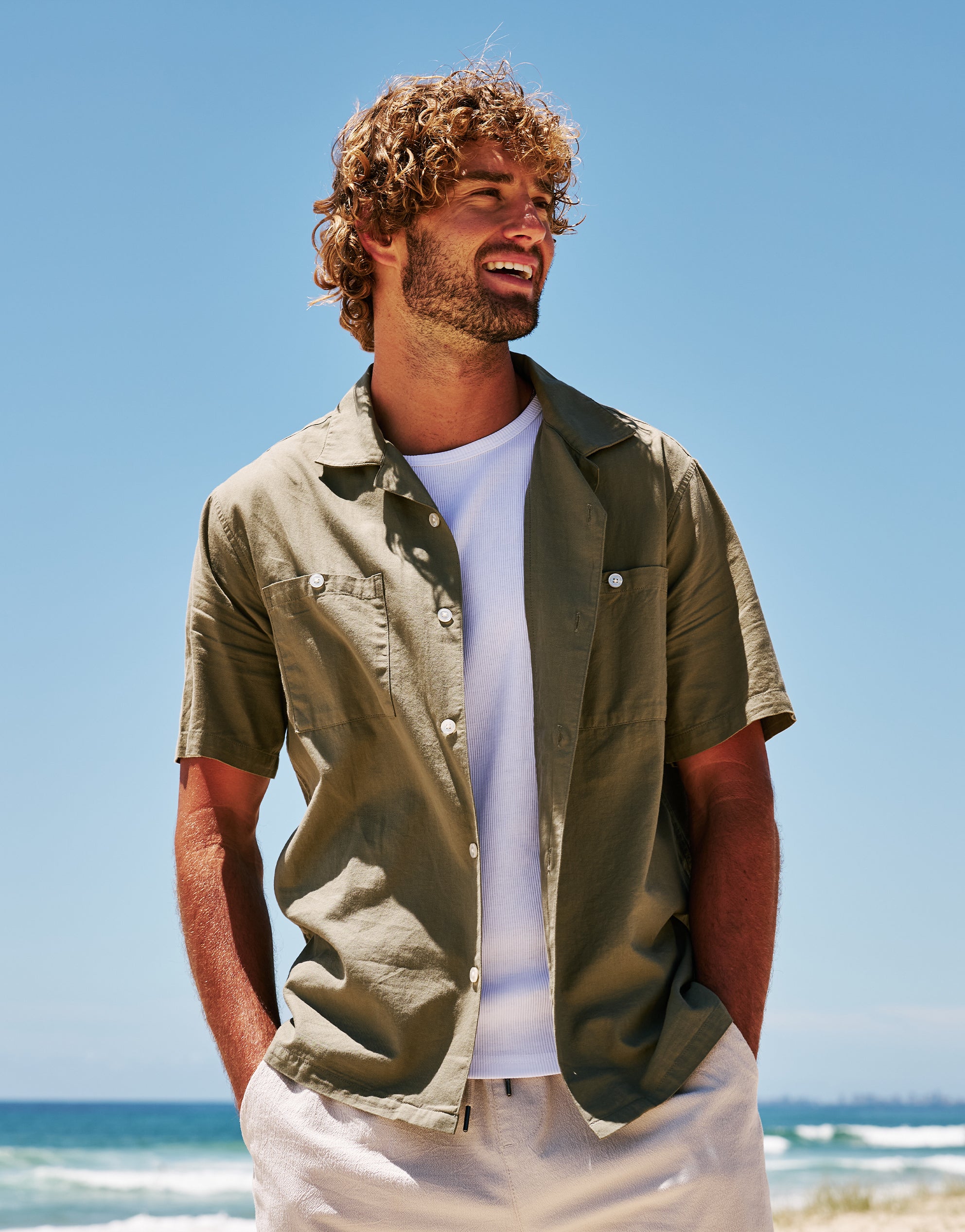 Cromwell Short Sleeve Shirt in Khaki | Hallensteins NZ